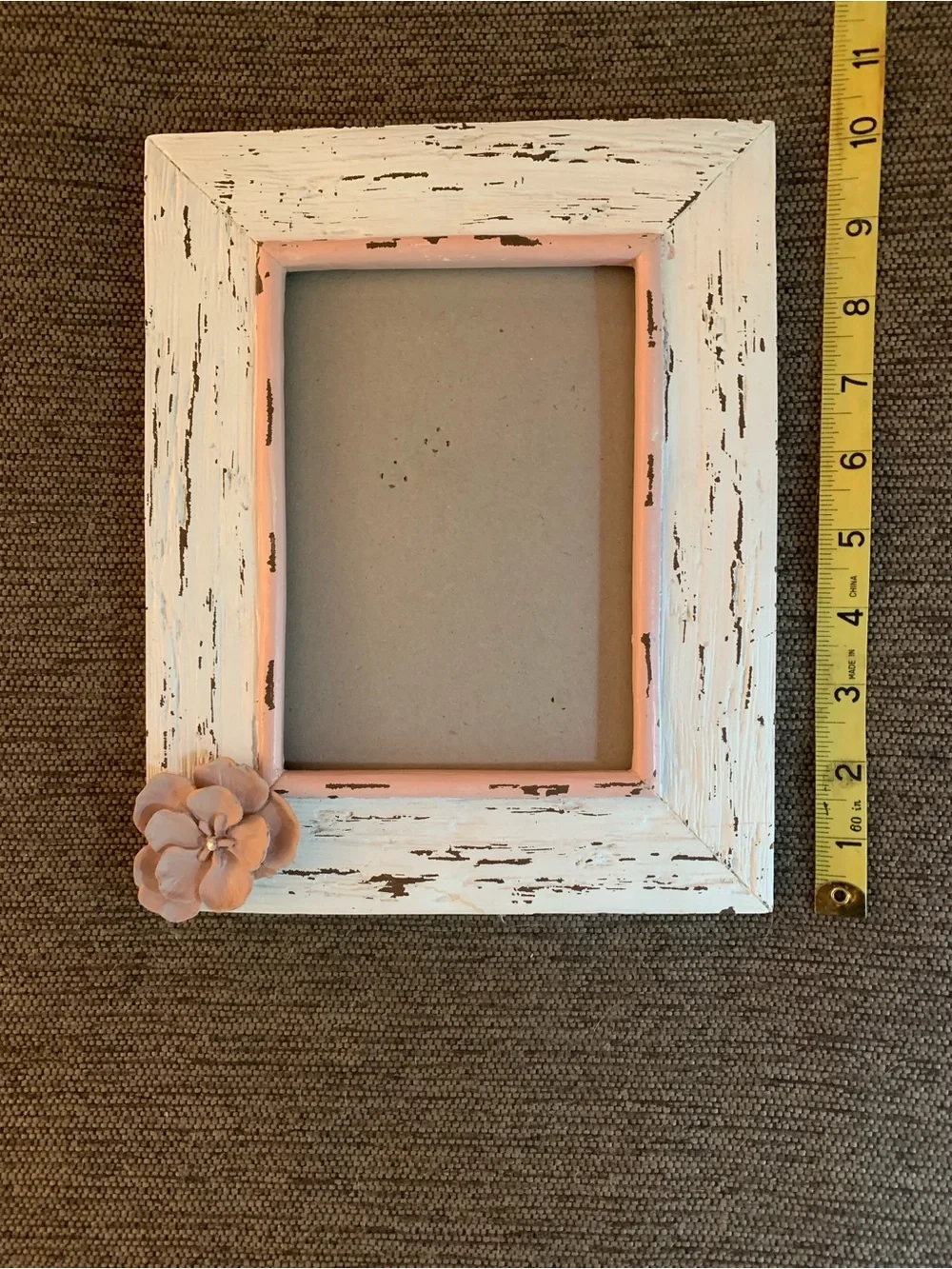 Distressed White and Soft Pink Floral Photo Frame - Home Accents 5 x 7